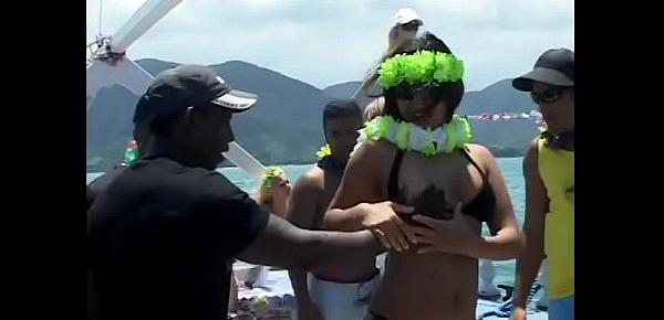  Dozens of Brazilian horny dudes and pretty nasty  gals take part in the special ocean cruise where every hottie can enjoy non-stopping banging action on the board of yacht of Oshun